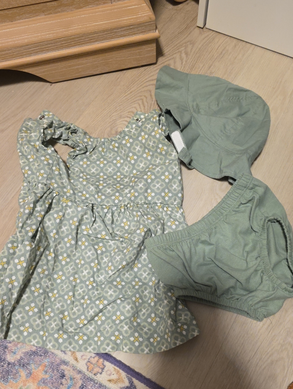 Carter's Sage Green Floral Pattern Baby Matching Set with Hat and Bloomers